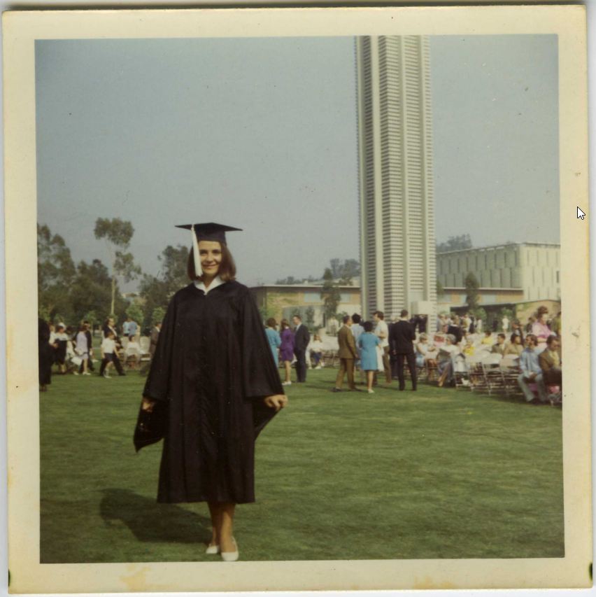 Silvia Henao at her graduation from the Belltower University of California, 1970