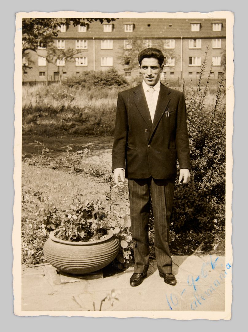 The first photograph Ceferina García García’s husband after he moved to Germany. Ovidio Fernández García initially lived alone at the Kolpinghaus on Zehnthof. Kray-Essen, 10 September 1962 © Cristina Fernández-Moser 